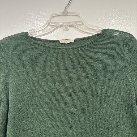 Eileen Fisher Green Linen Nylon Blend Knit Top Womens Pull Over Semi Sheer READ - Picture 4 of 11